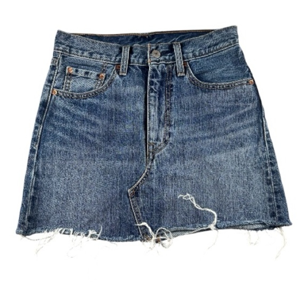 Levi's Denim Distressed Irregular Mini Skirt Sz 24 Waist